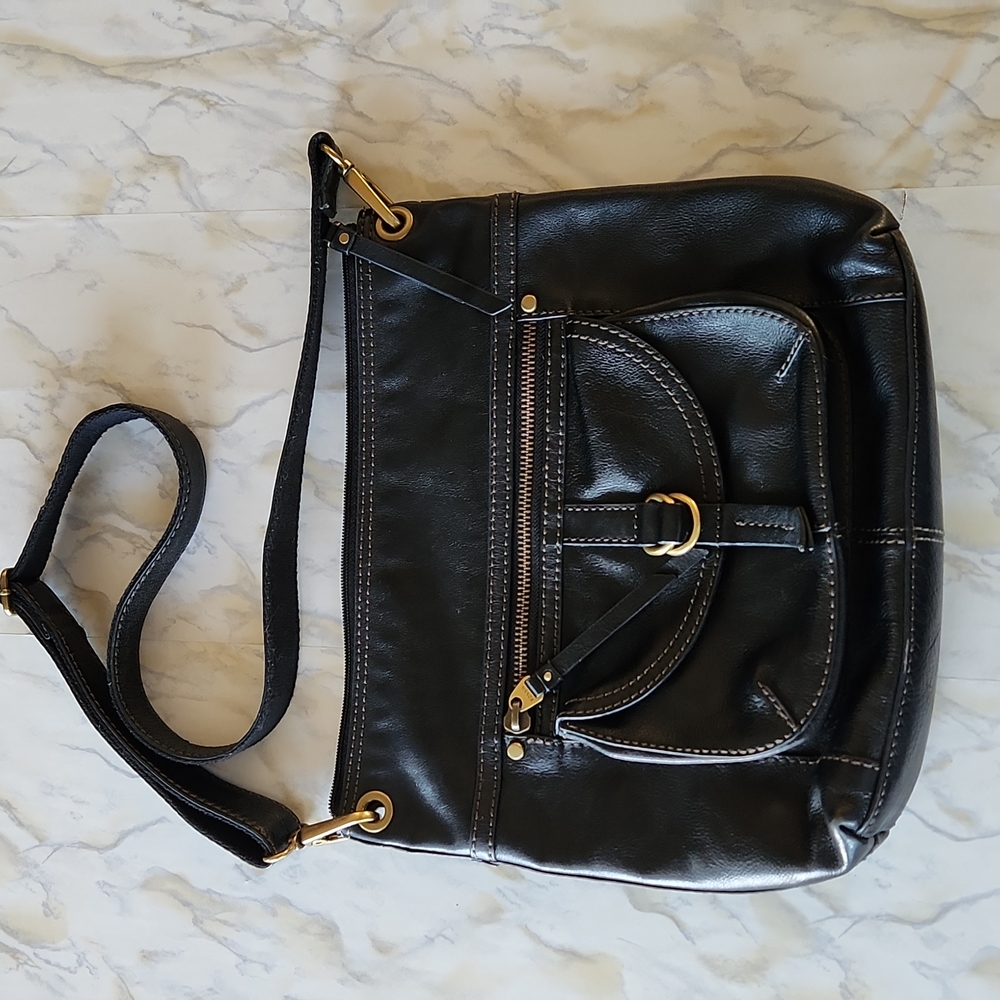 Fossil black leather hobo crossbody bag